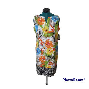 Peter Nygard Linen Abstract Bright Florals Sheath Knee Length Dress Size 14 NWT